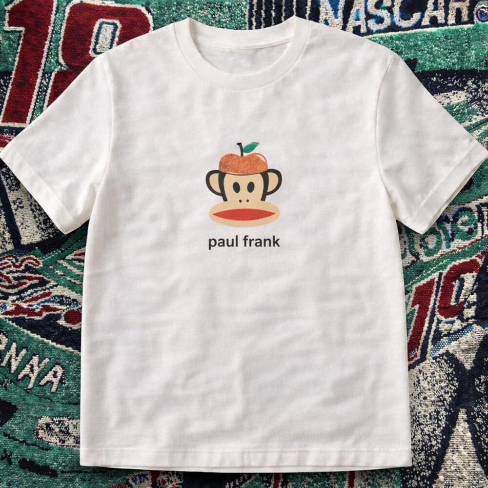 Paul Frank Monkey Apple Graphic Tee  White Streetwear T-Shirt.